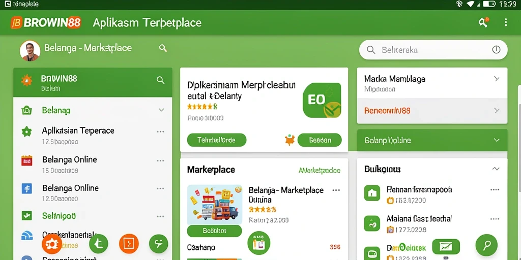 Screenshot antarmuka BROWIN88 yang menampilkan berbagai produk Marketplace.