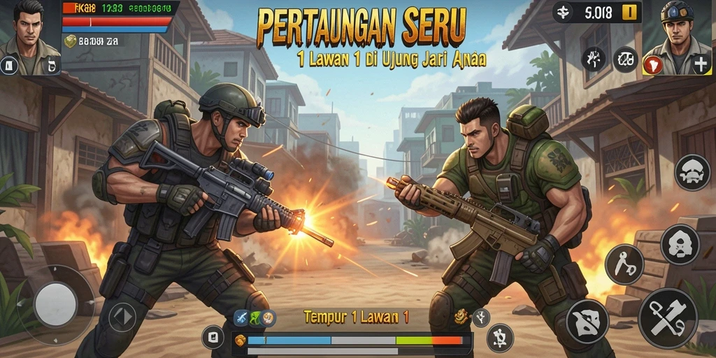 Tampilan antarmuka pertarungan 1 lawan 1 yang mendebarkan.