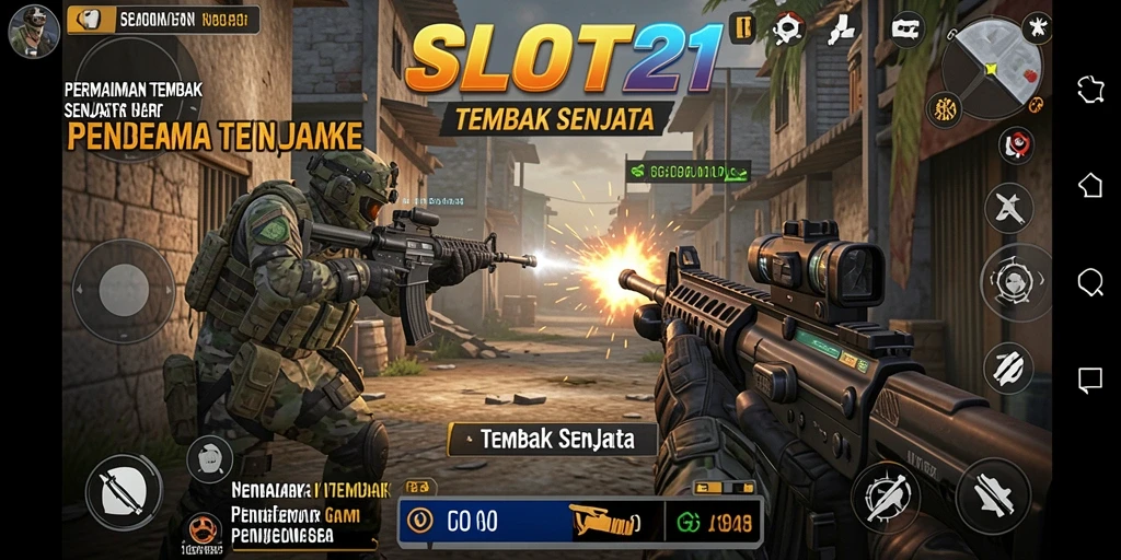 Antarmuka SLOT21 yang menarik dan interaktif saat bermain Tembak Senjata.