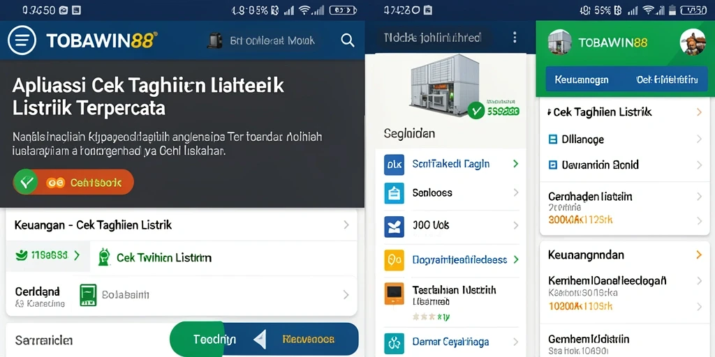Antarmuka pengguna TOBAWIN88 untuk cek tagihan listrik.